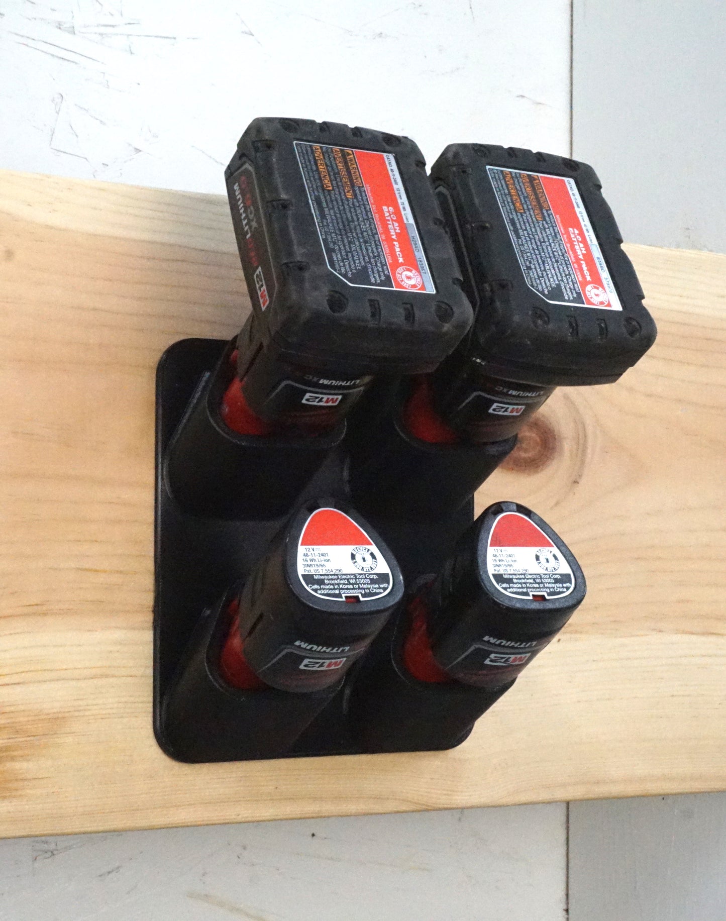 ProteusMounts Battery Holder for Milwaukee M12 - Compatible with Milwaukee 12V Batteries - Holds 2-10 Batteries - Wall Mount - Made in The USA