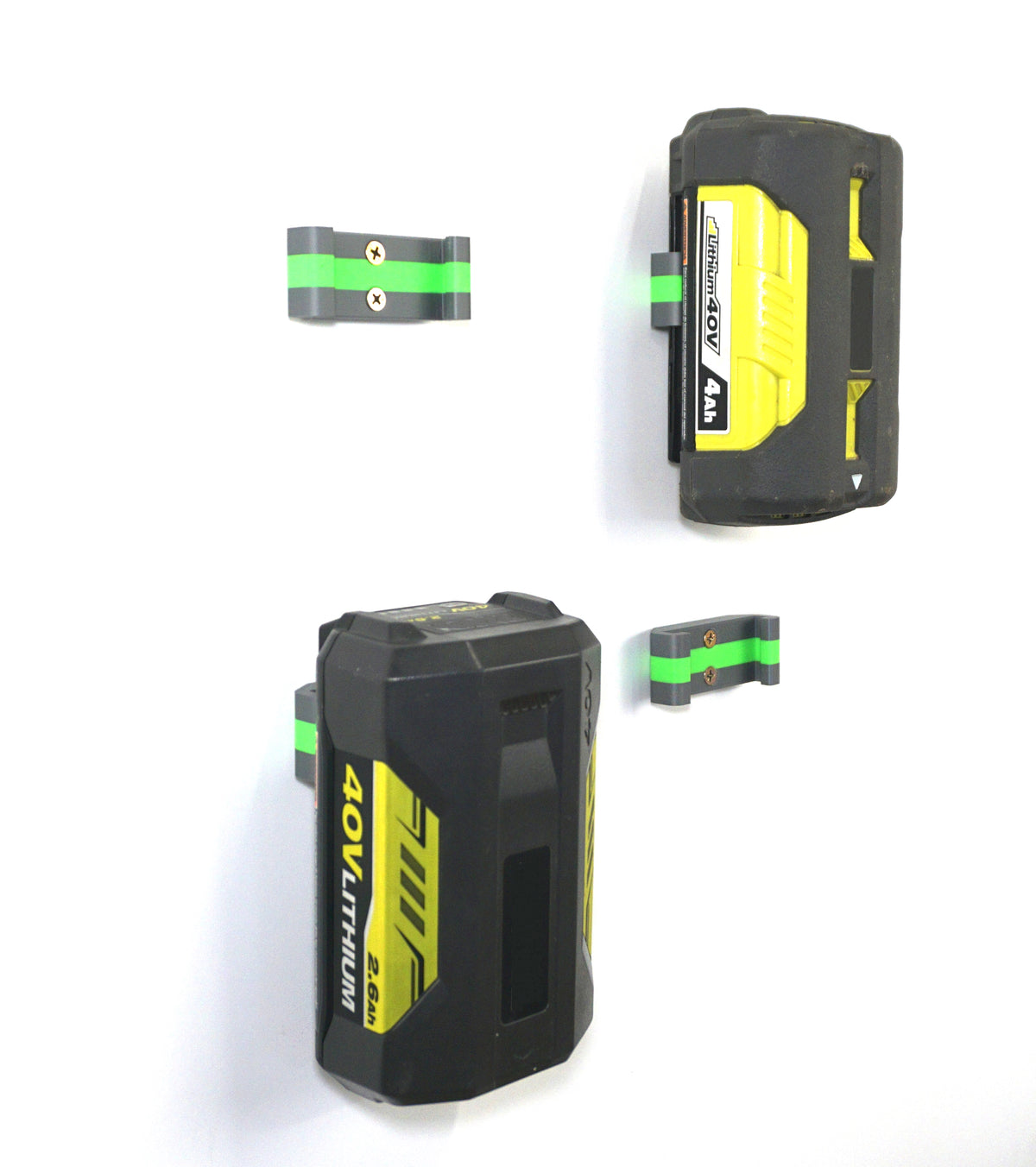 Ryobi 40V Battery Holder Wall Mount 4 Pack - Compatible with Ryobi 40V Batteries - Made in USA