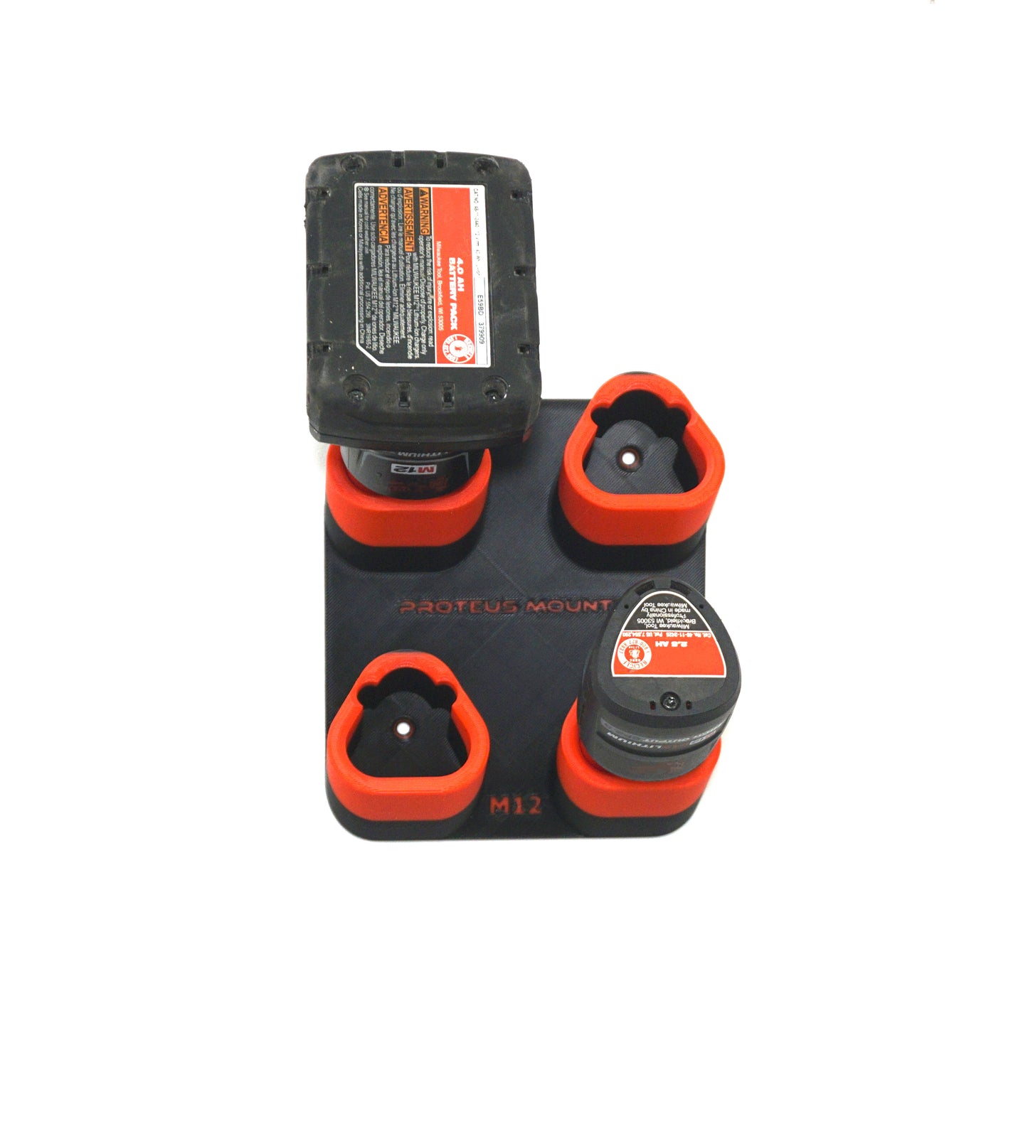 ProteusMounts Battery Holder for Milwaukee M12 - Compatible with Milwaukee 12V Batteries - Holds 2-10 Batteries - Wall Mount - Made in The USA