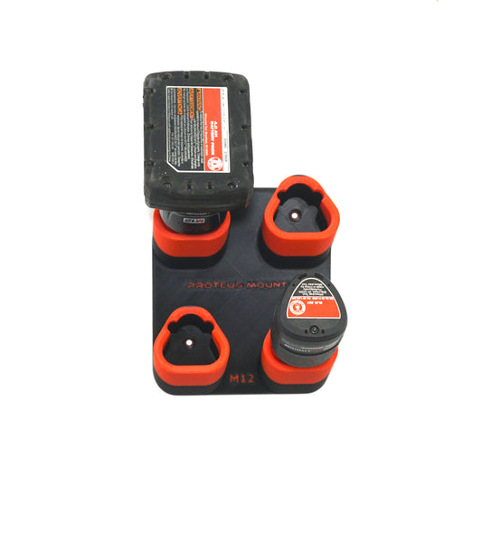 ProteusMounts Battery Holder for Milwaukee M12 - Compatible with Milwaukee 12V Batteries - Holds 2-10 Batteries - Wall Mount - Made in The USA