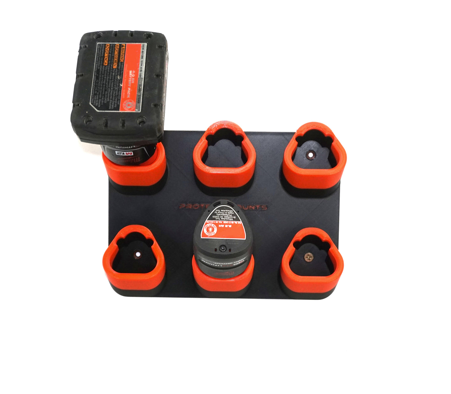 ProteusMounts Battery Holder for Milwaukee M12 - Compatible with Milwaukee 12V Batteries - Holds 2-10 Batteries - Wall Mount - Made in The USA