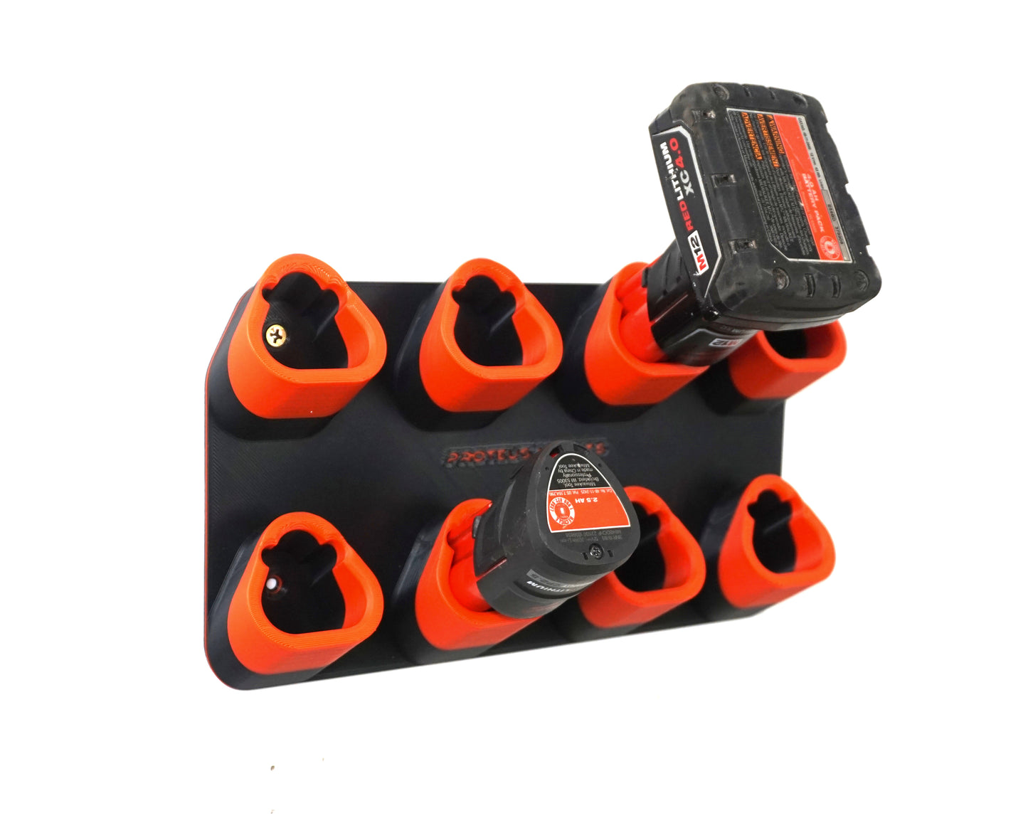 ProteusMounts Battery Holder for Milwaukee M12 - Compatible with Milwaukee 12V Batteries - Holds 2-10 Batteries - Wall Mount - Made in The USA