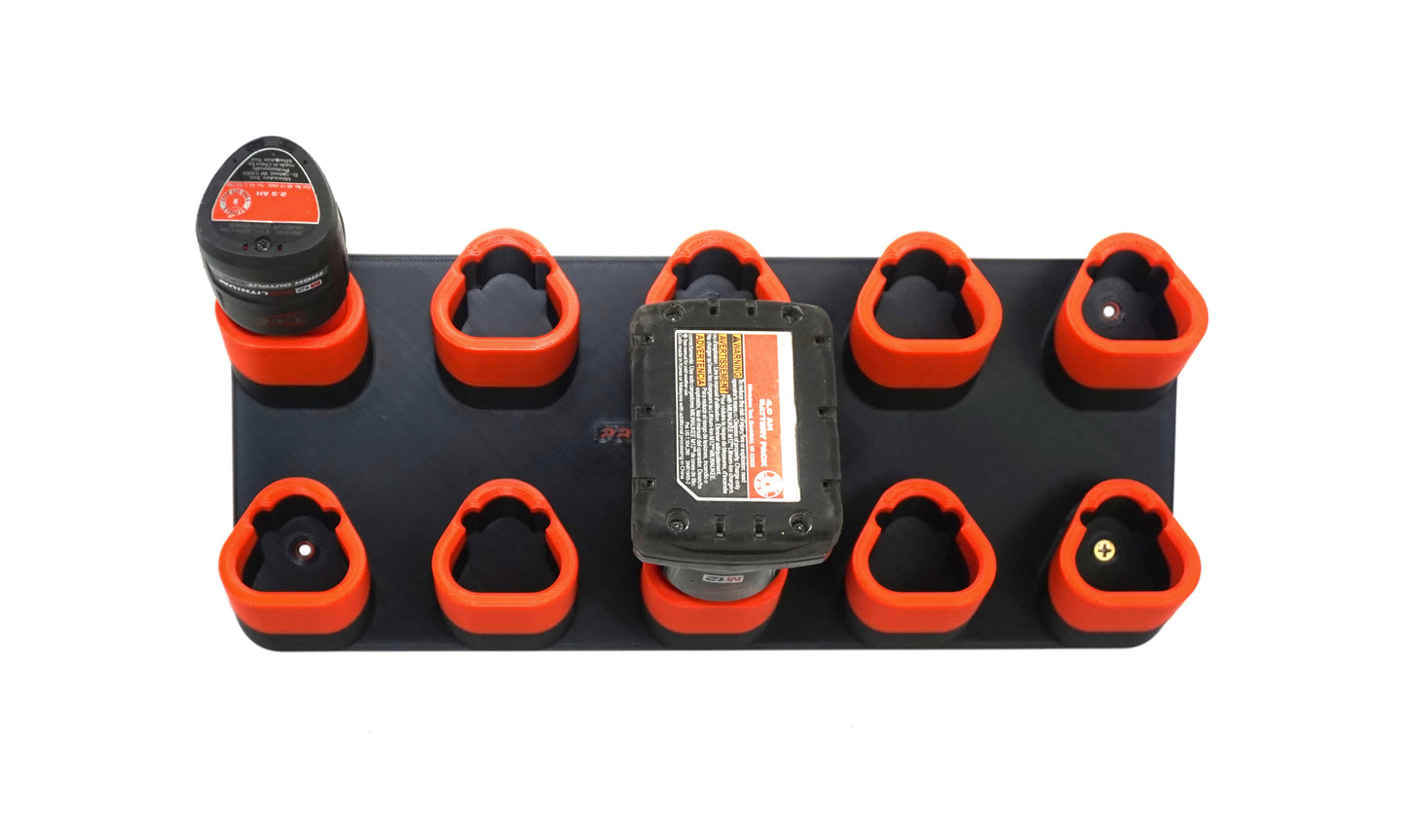 ProteusMounts Battery Holder for Milwaukee M12 - Compatible with Milwaukee 12V Batteries - Holds 2-10 Batteries - Wall Mount - Made in The USA