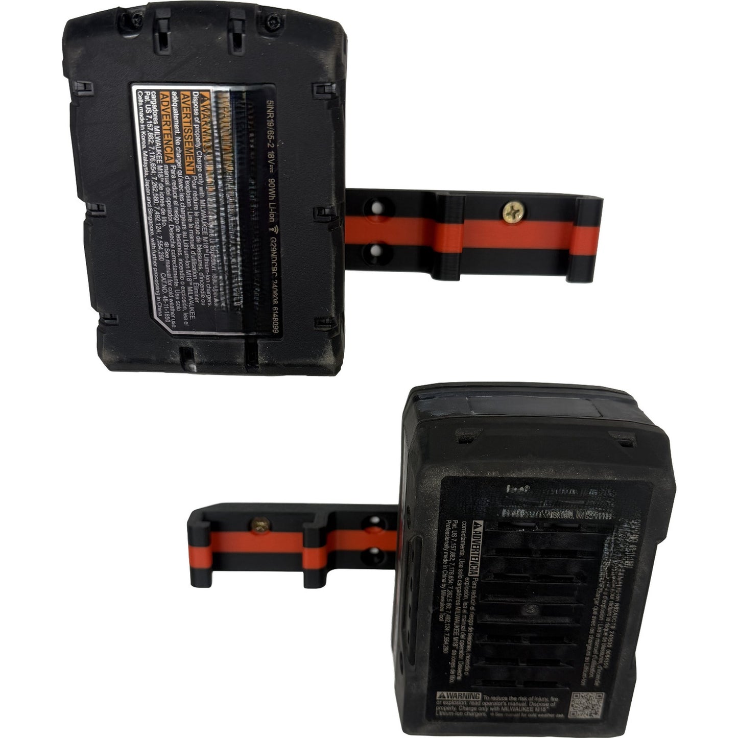 ProteusMounts Battery Holder for Milwaukee M18 - Compatible with Milwaukee 18V Batteries - holds 4 batteries - Wall Mount - Made in The USA