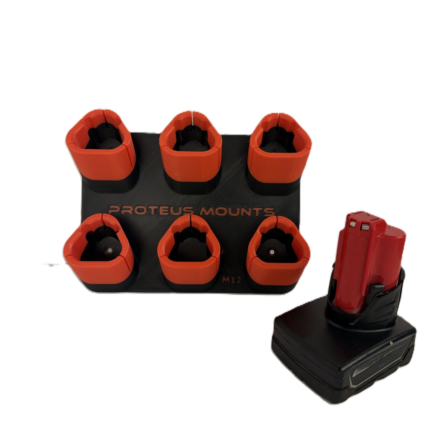 M12 Battery Organizer – Holds up to 8 Milwaukee M12 Batteries – Heavy-Duty Wall Mount Storage Rack – Made in USA- Proteus Mounts Secure-Lock