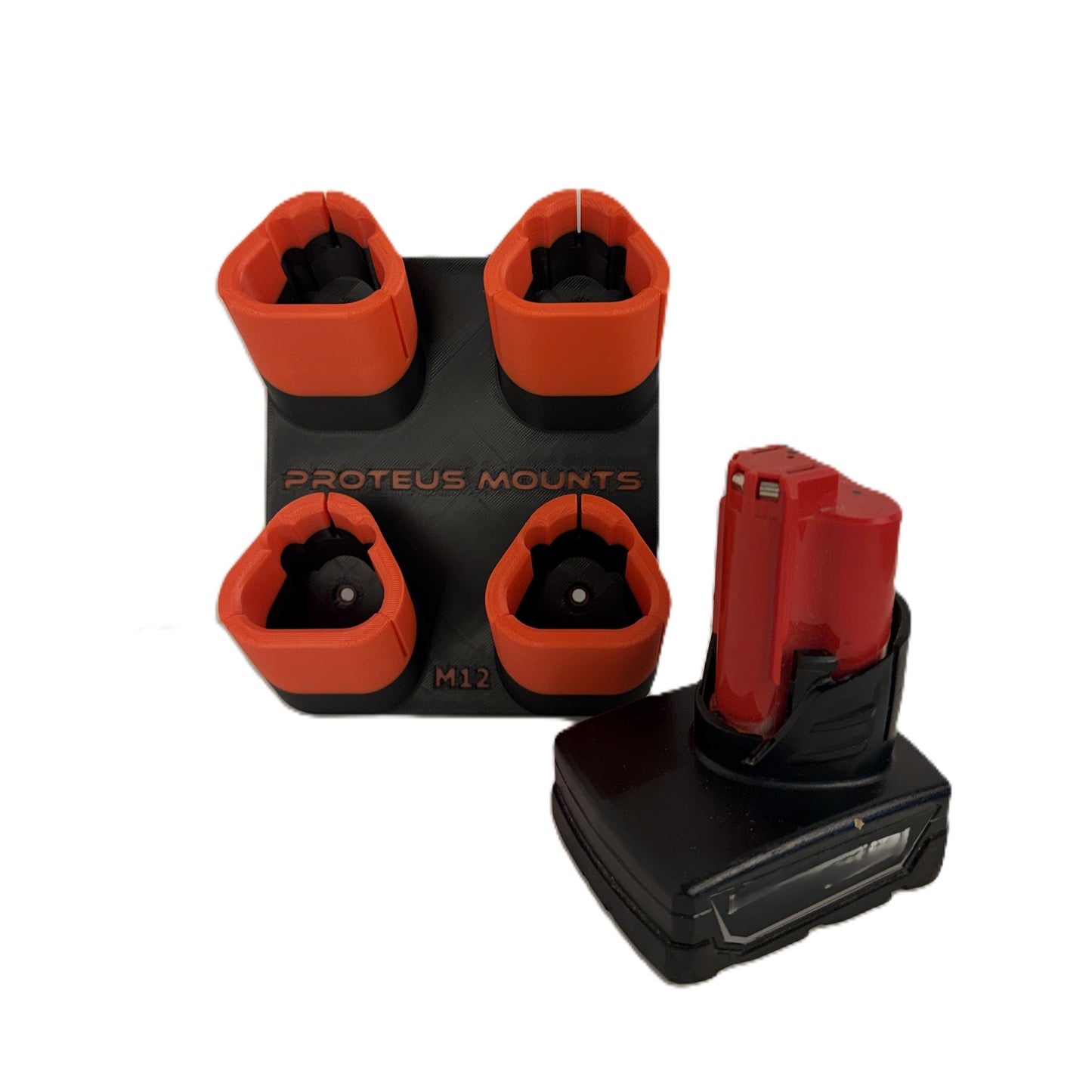 M12 Battery Organizer – Holds up to 8 Milwaukee M12 Batteries – Heavy-Duty Wall Mount Storage Rack – Made in USA- Proteus Mounts Secure-Lock