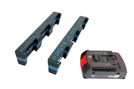 Bosch 18V Battery Holder – 2 Pack Secure-Lock Battery Mounts – Holds Up to 6 Compatible Bosch 18V Batteries – Made in USA