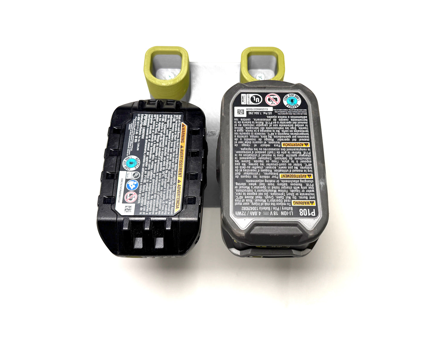 Battery Mount Compatible with Ryobi 18V Batteries – Holds 4 Batteries – Wall Mount – Made in USA