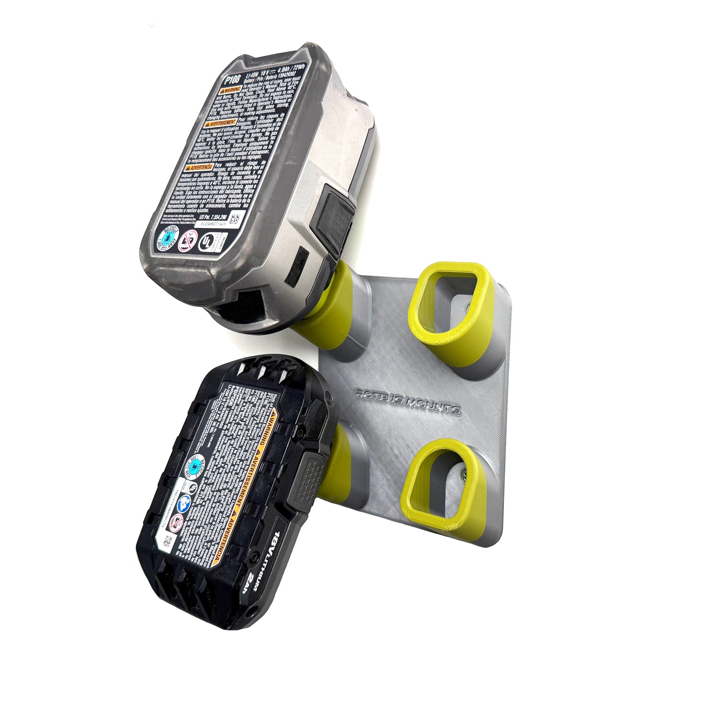Battery Mount Compatible with Ryobi 18V Batteries – Holds 4 Batteries – Wall Mount – Made in USA